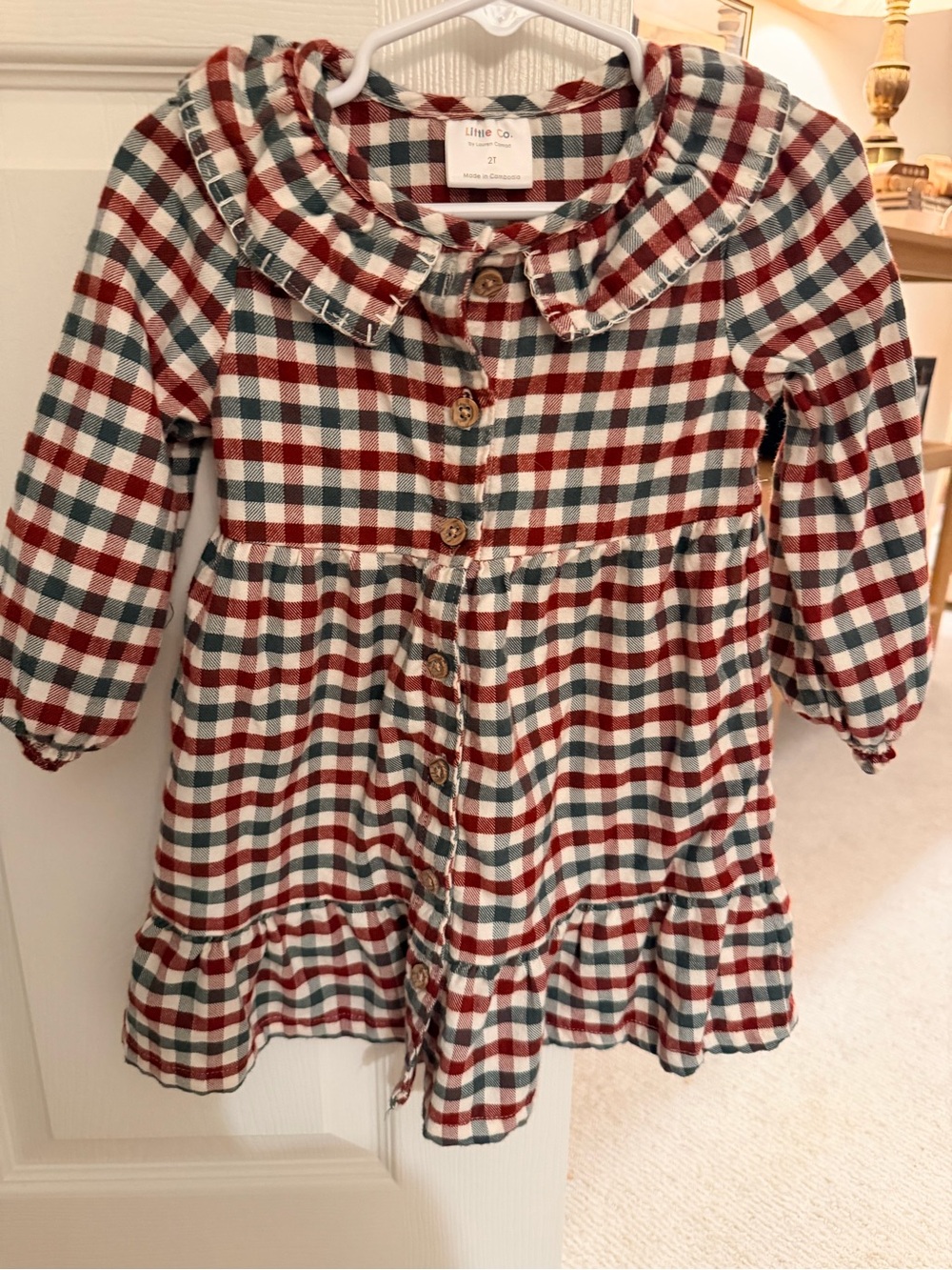 Plaid Button-Front Ruffle Dress - Red, Green & Cream